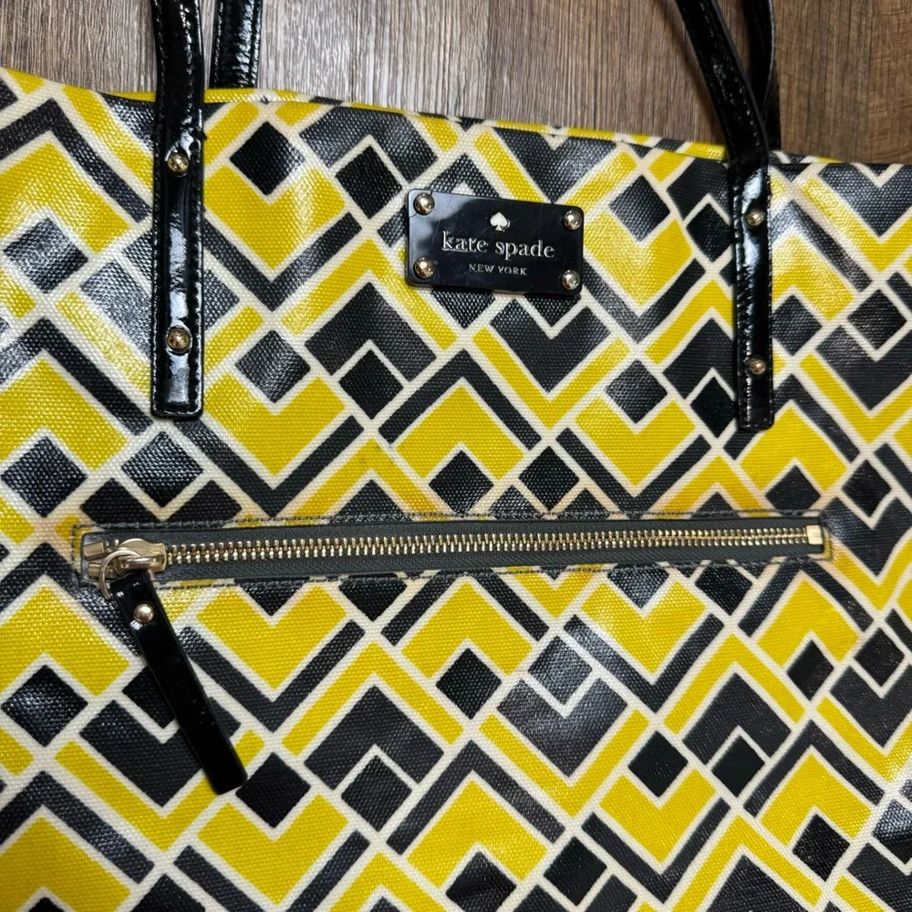 Kate Spade Bon Shopper Tote Flicker Fabric Yellow Black Print Shoulder Bag